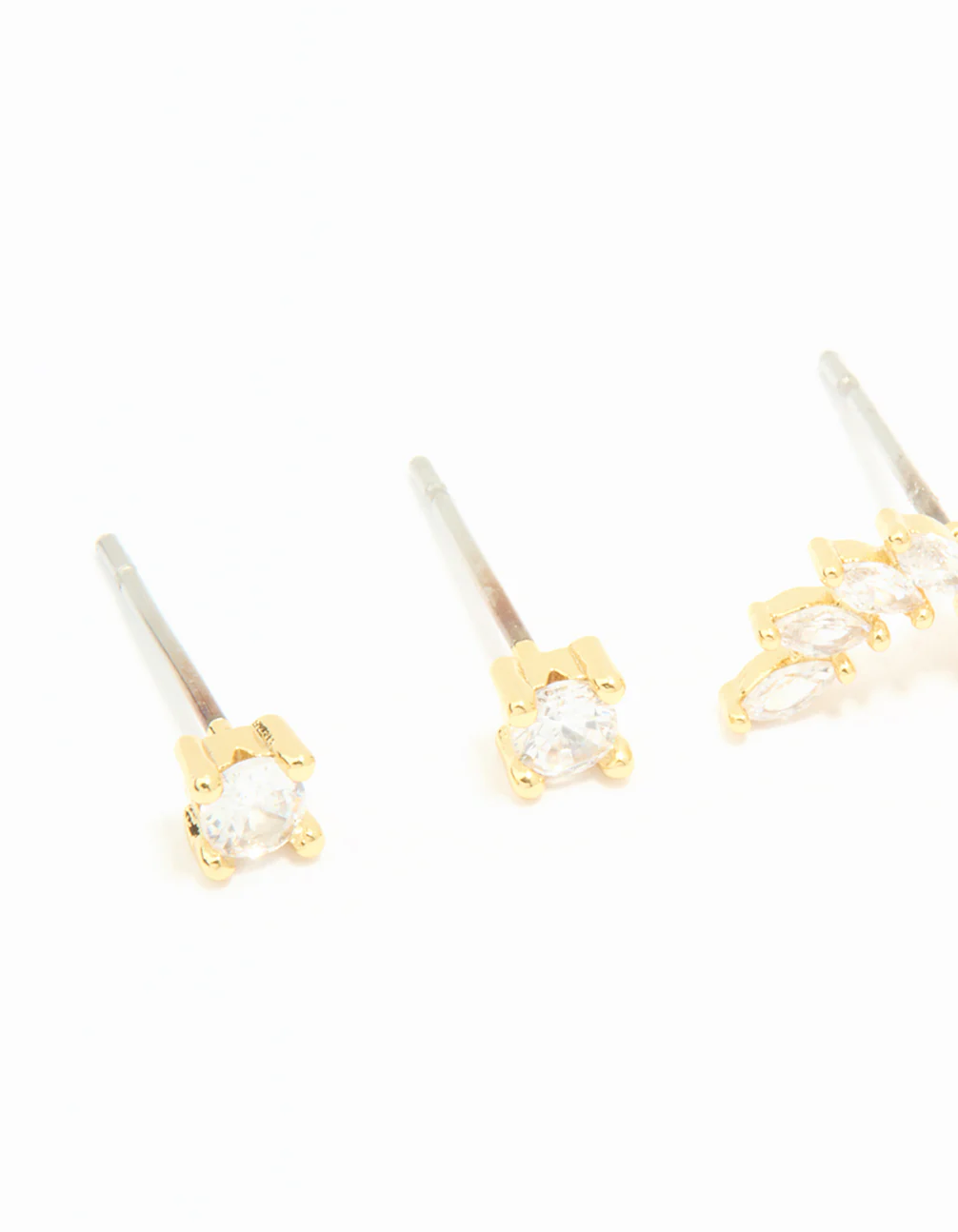 Gold Plated Cubic Zirconia Floral Crawler Stud Earrings 2-Pack - Image 4