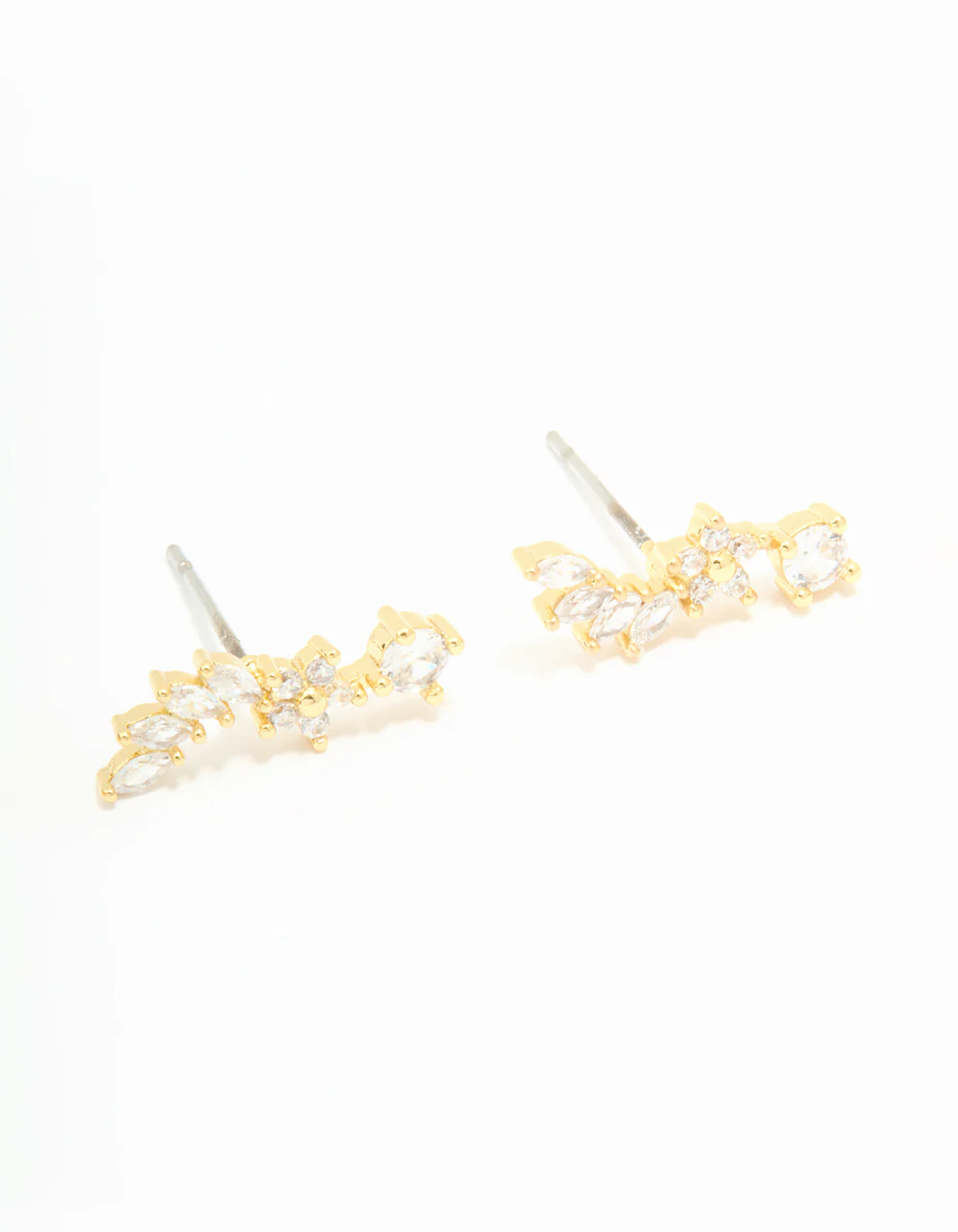 Gold Plated Cubic Zirconia Floral Crawler Stud Earrings 2-Pack - Image 5