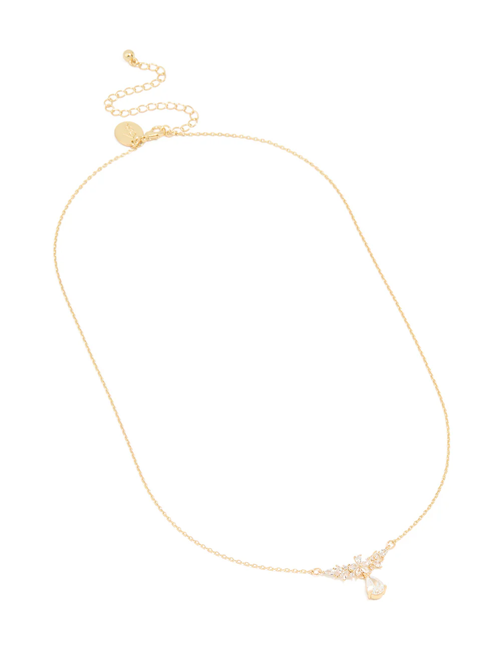 Gold Plated Cubic Zirconia Floral Teardrop Necklace - Image 2