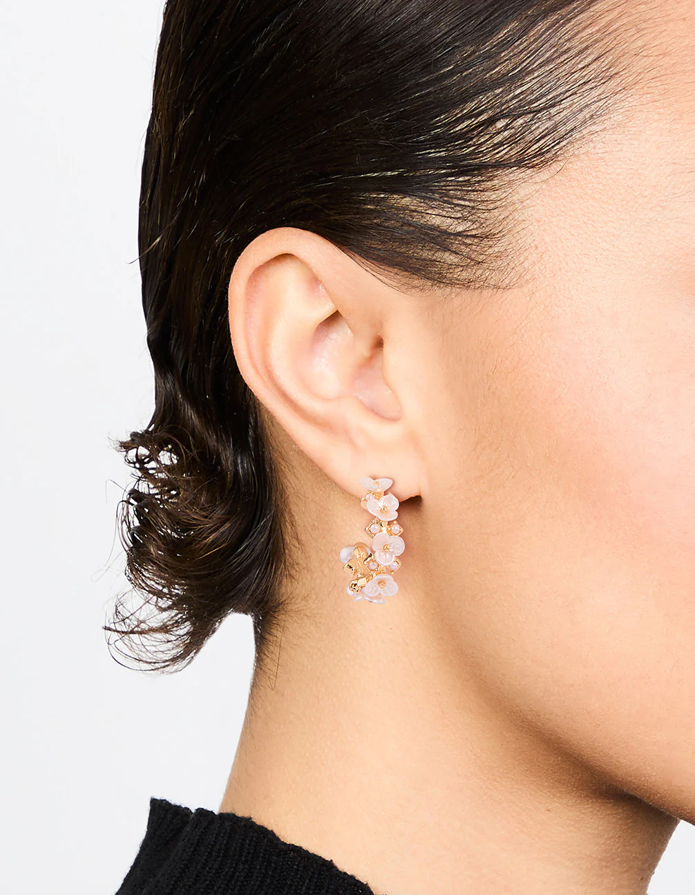 Gold Plated Cubic Zirconia Flower Chunky Hoop Earrings - Image 2