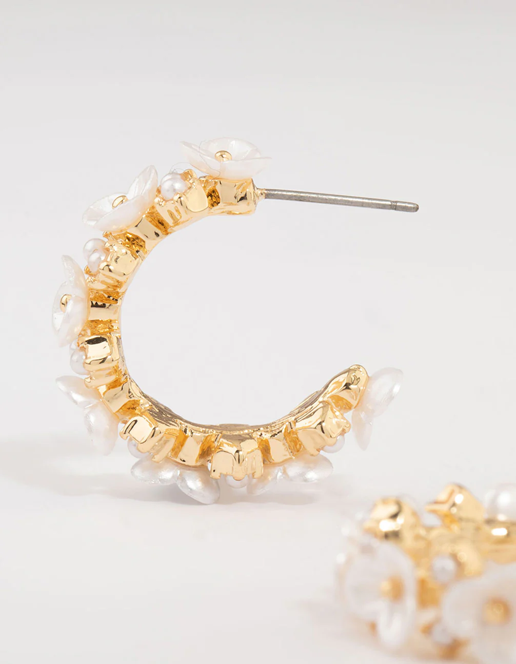 Gold Plated Cubic Zirconia Flower Chunky Hoop Earrings - Image 4