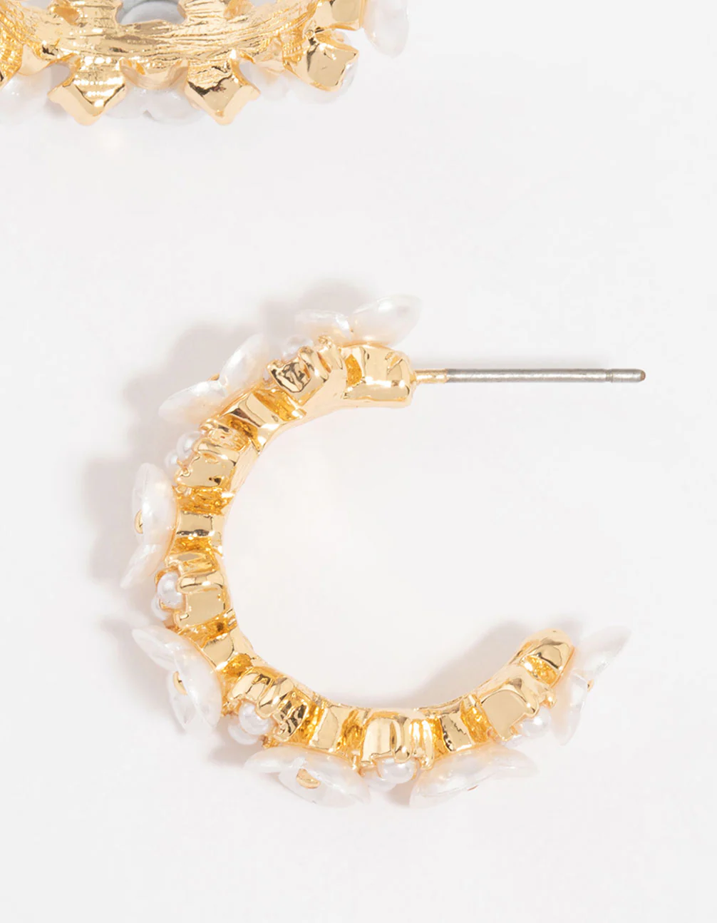 Gold Plated Cubic Zirconia Flower Chunky Hoop Earrings - Image 5