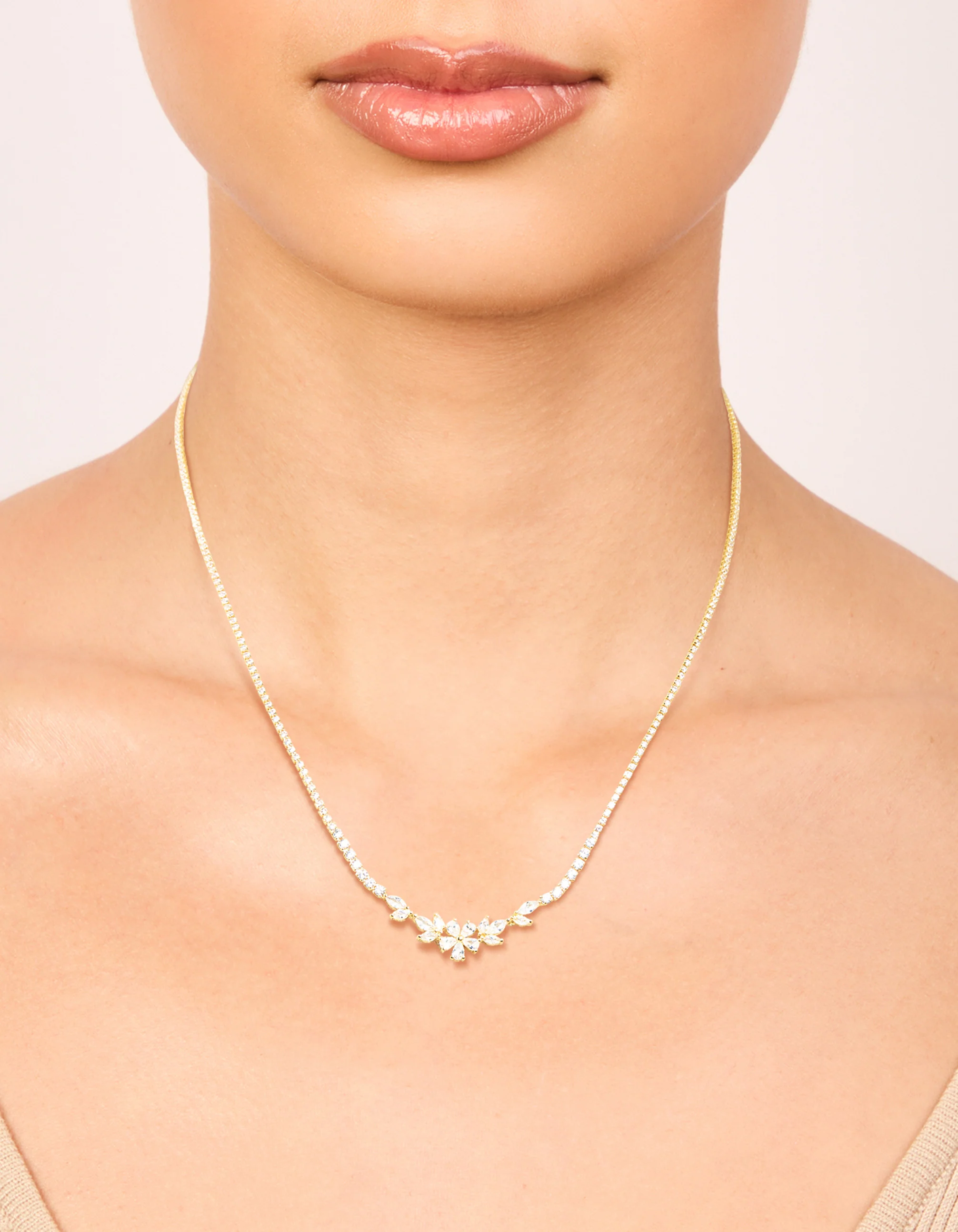 Gold Plated Cubic Zirconia Flower Cup Chain Necklace - Image 4