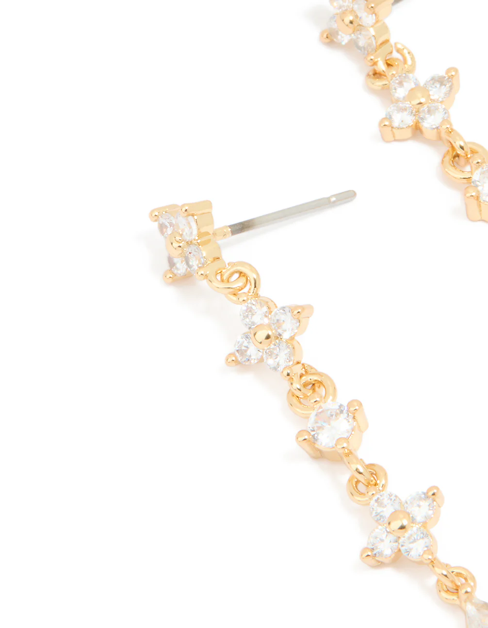 Gold Plated Cubic Zirconia Flower Drop Earrings - Image 2
