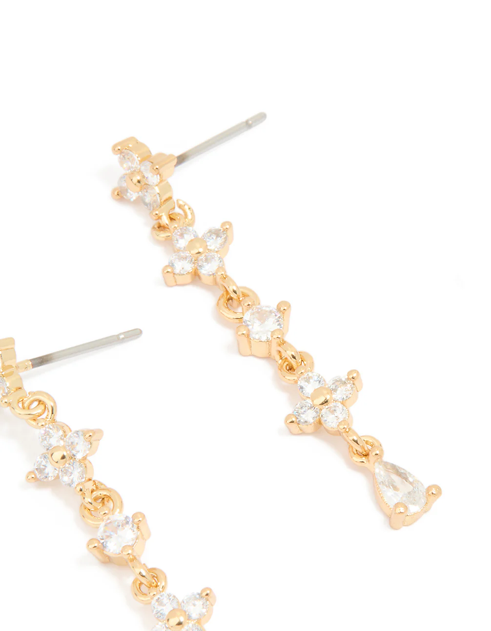 Gold Plated Cubic Zirconia Flower Drop Earrings - Image 3