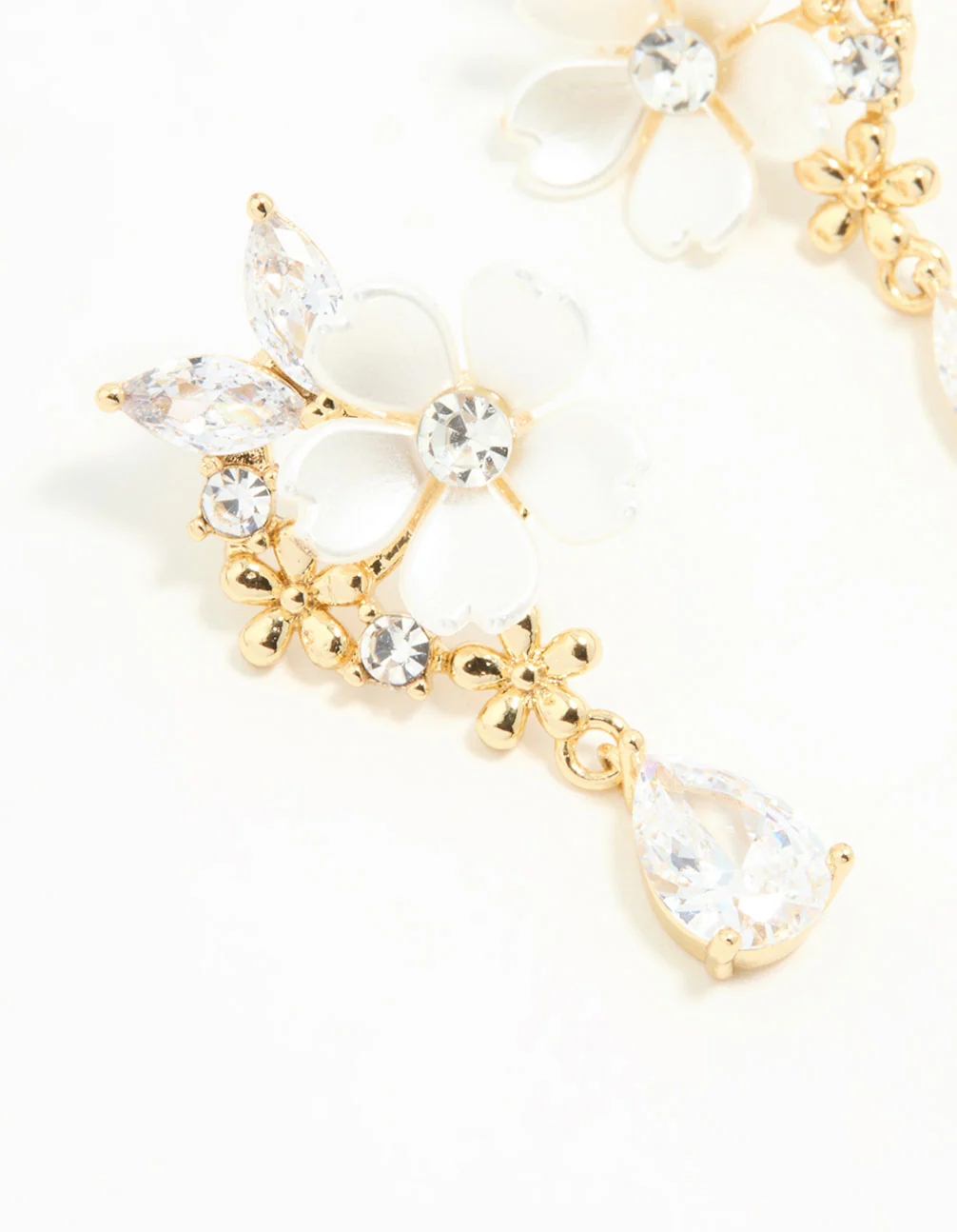 Gold Plated Cubic Zirconia Flower Drop Earrings - Image 4