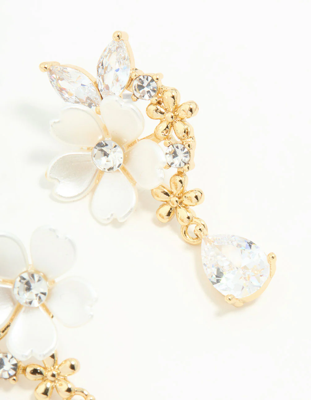 Gold Plated Cubic Zirconia Flower Drop Earrings - Image 5