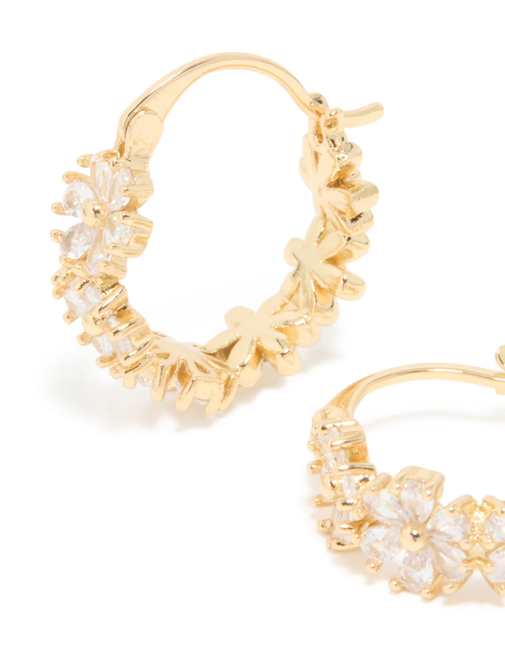 Gold Plated Cubic Zirconia Flower Hoop Earrings - Image 2
