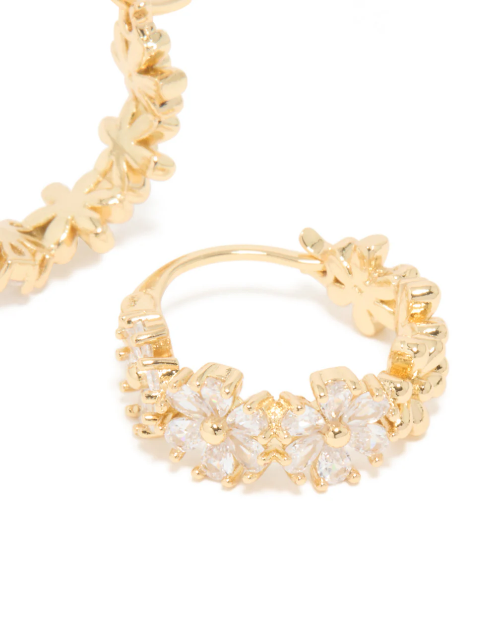 Gold Plated Cubic Zirconia Flower Hoop Earrings - Image 3
