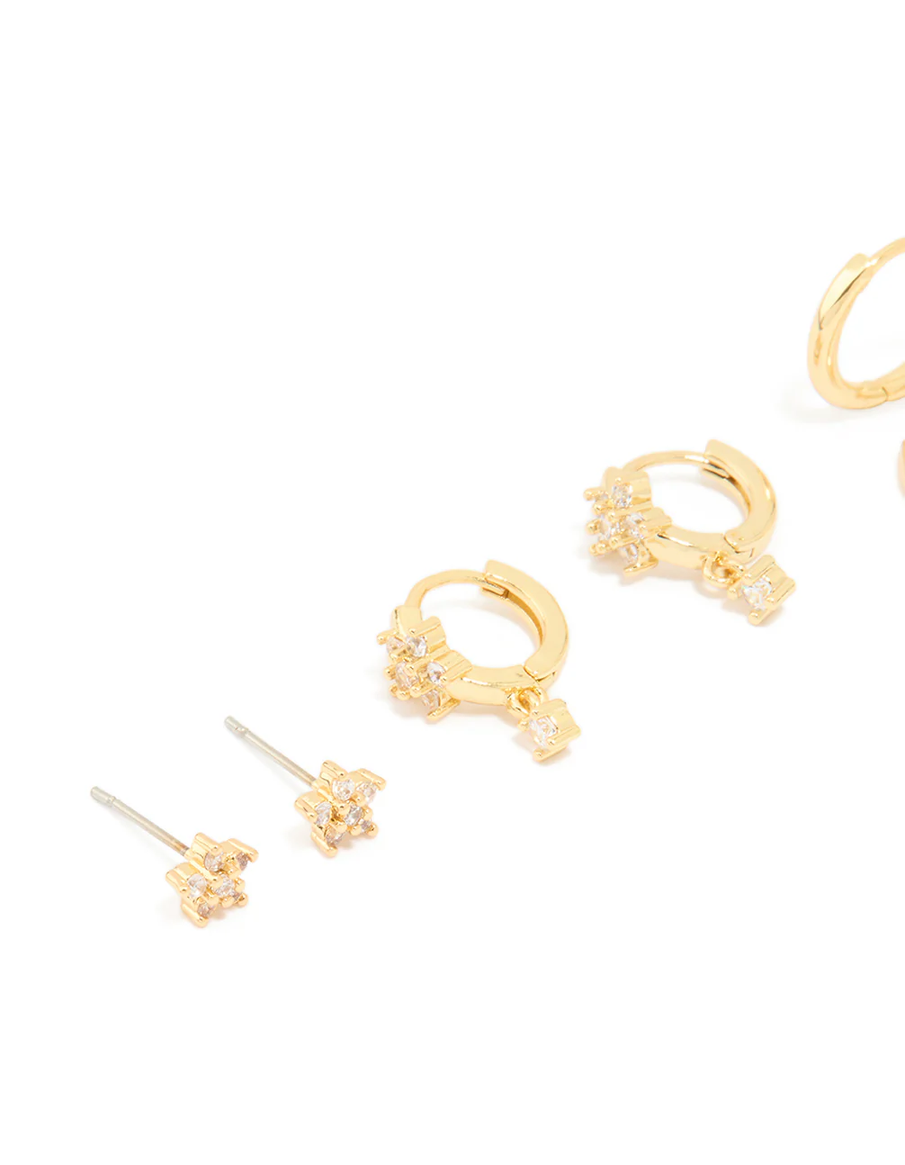 Gold Plated Cubic Zirconia Flower Huggie Earrings 4-Pack - Image 2