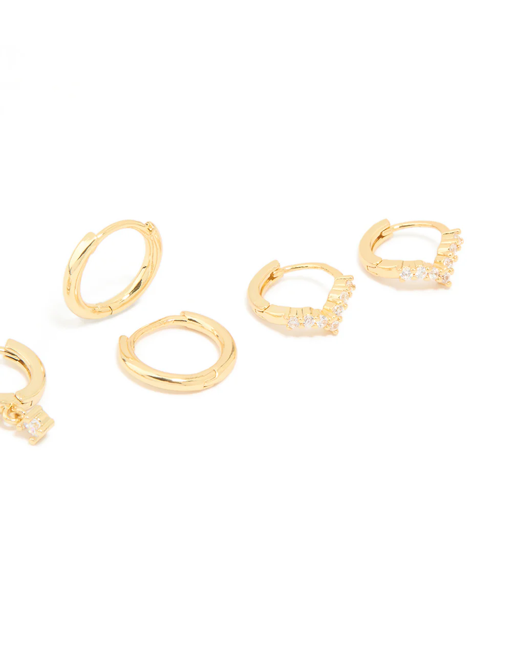 Gold Plated Cubic Zirconia Flower Huggie Earrings 4-Pack - Image 3