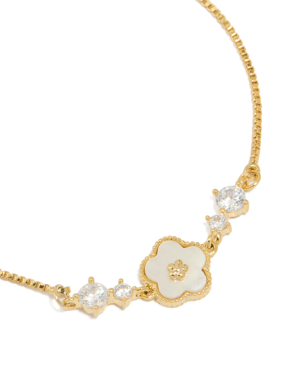 Gold Plated Cubic Zirconia Flower Inlay Toggle Bracelet - Image 4