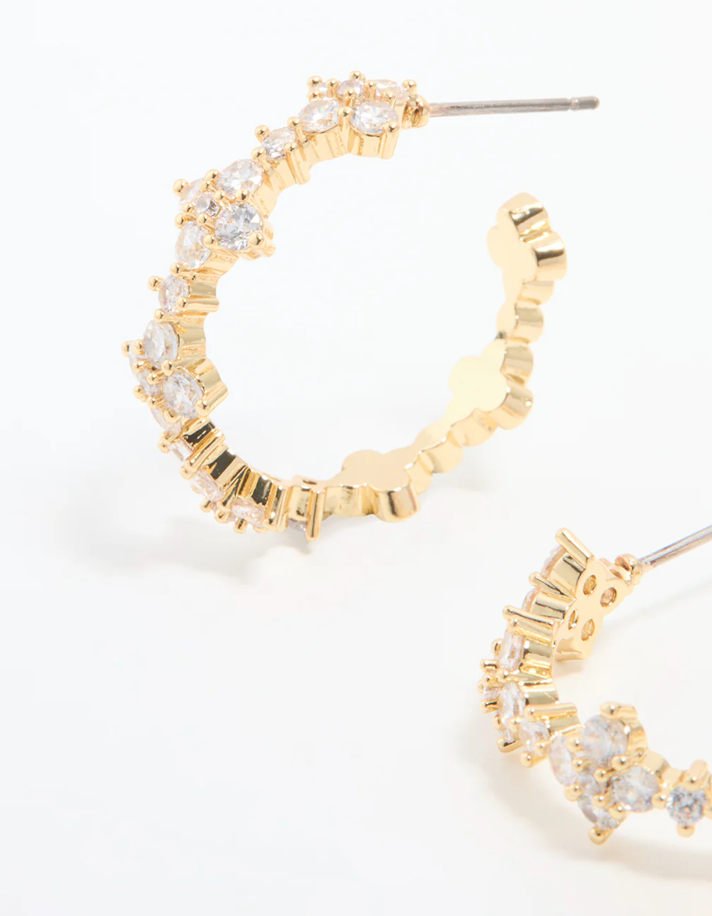 Gold Plated Cubic Zirconia Flower Large Round Hoop Earrings - Image 4