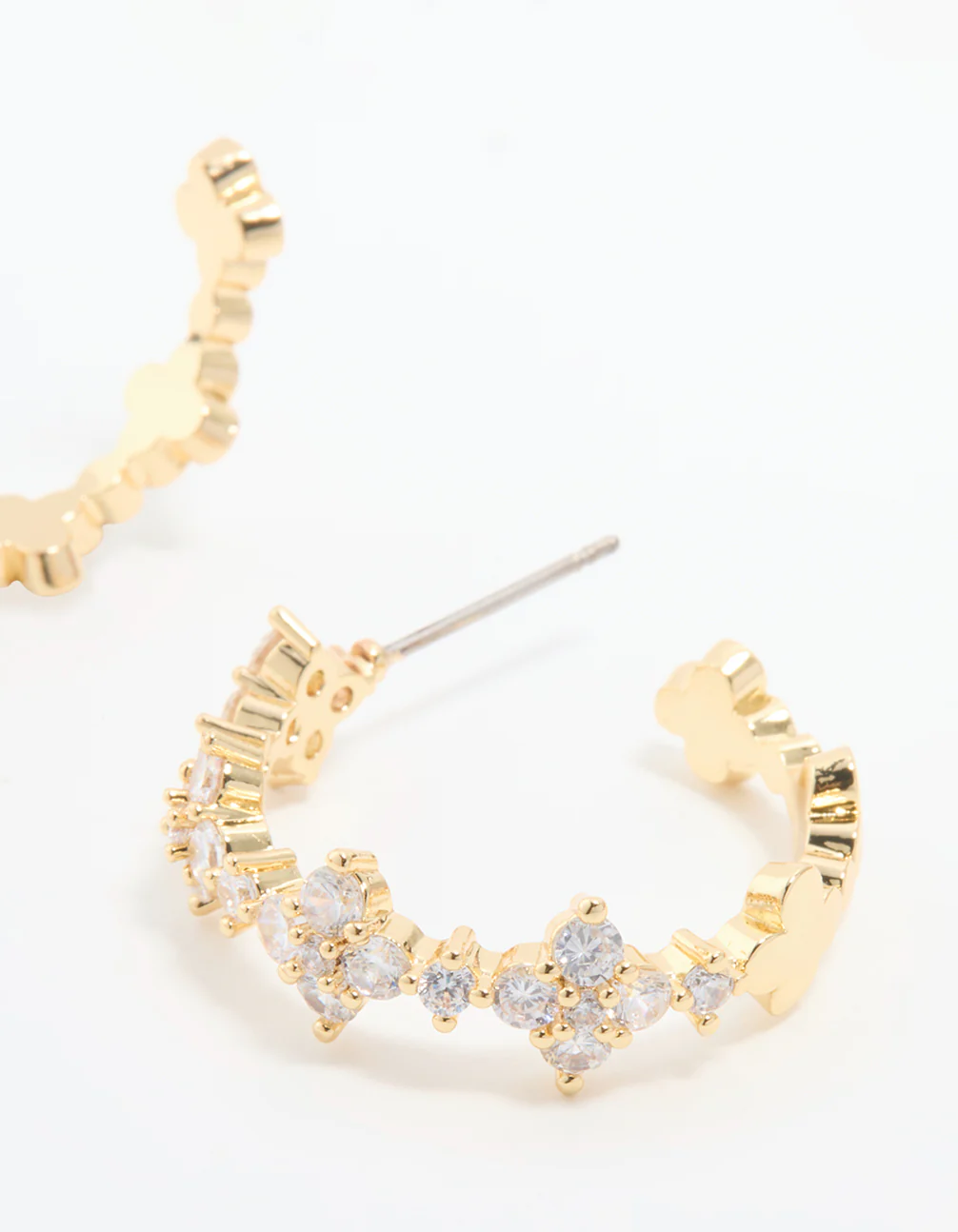 Gold Plated Cubic Zirconia Flower Large Round Hoop Earrings - Image 5
