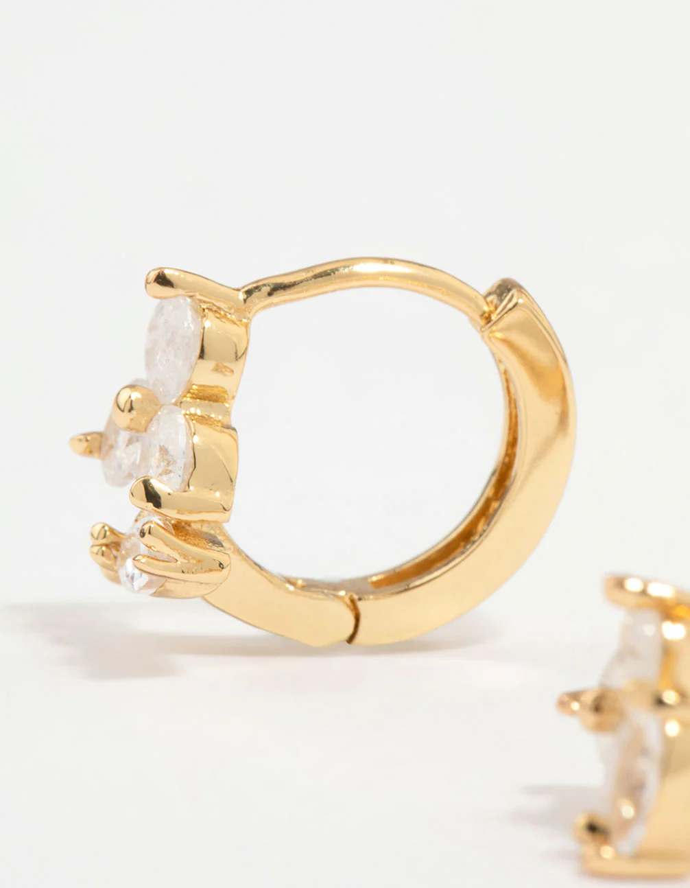 Gold Plated Cubic Zirconia Flower & Leaf Huggie Earrings - Image 4