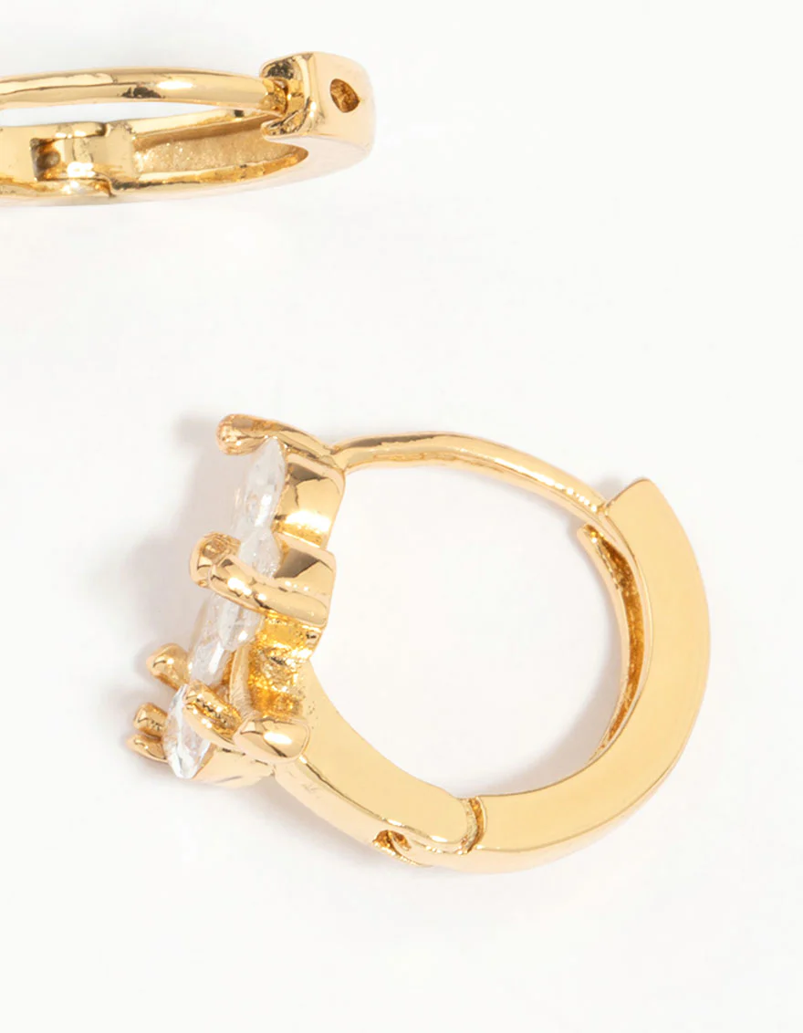 Gold Plated Cubic Zirconia Flower & Leaf Huggie Earrings - Image 5