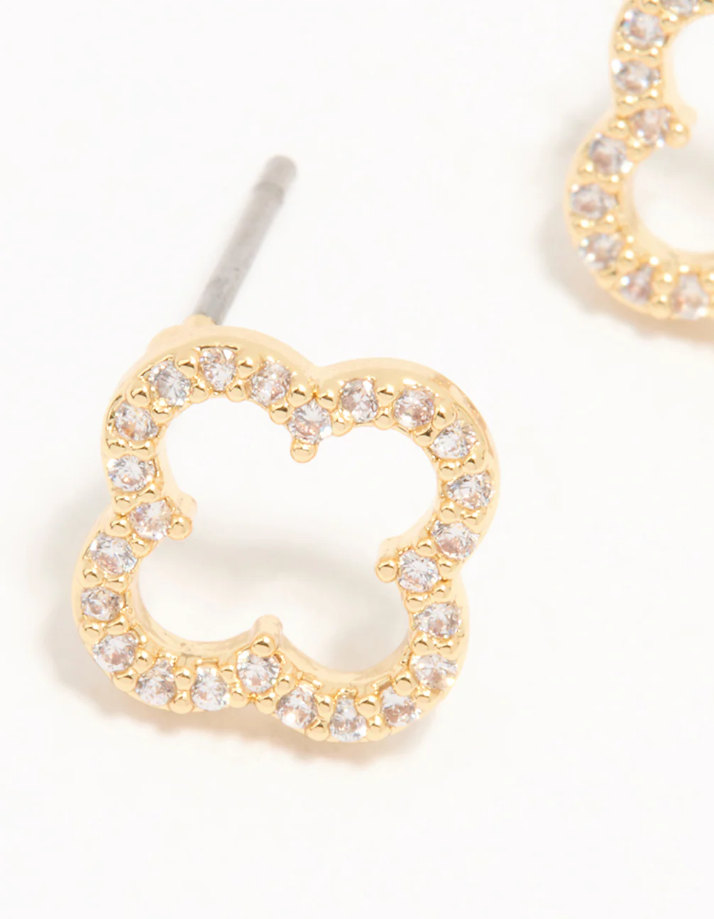Gold Plated Cubic Zirconia Flower Outline Stud Earrings - Image 4