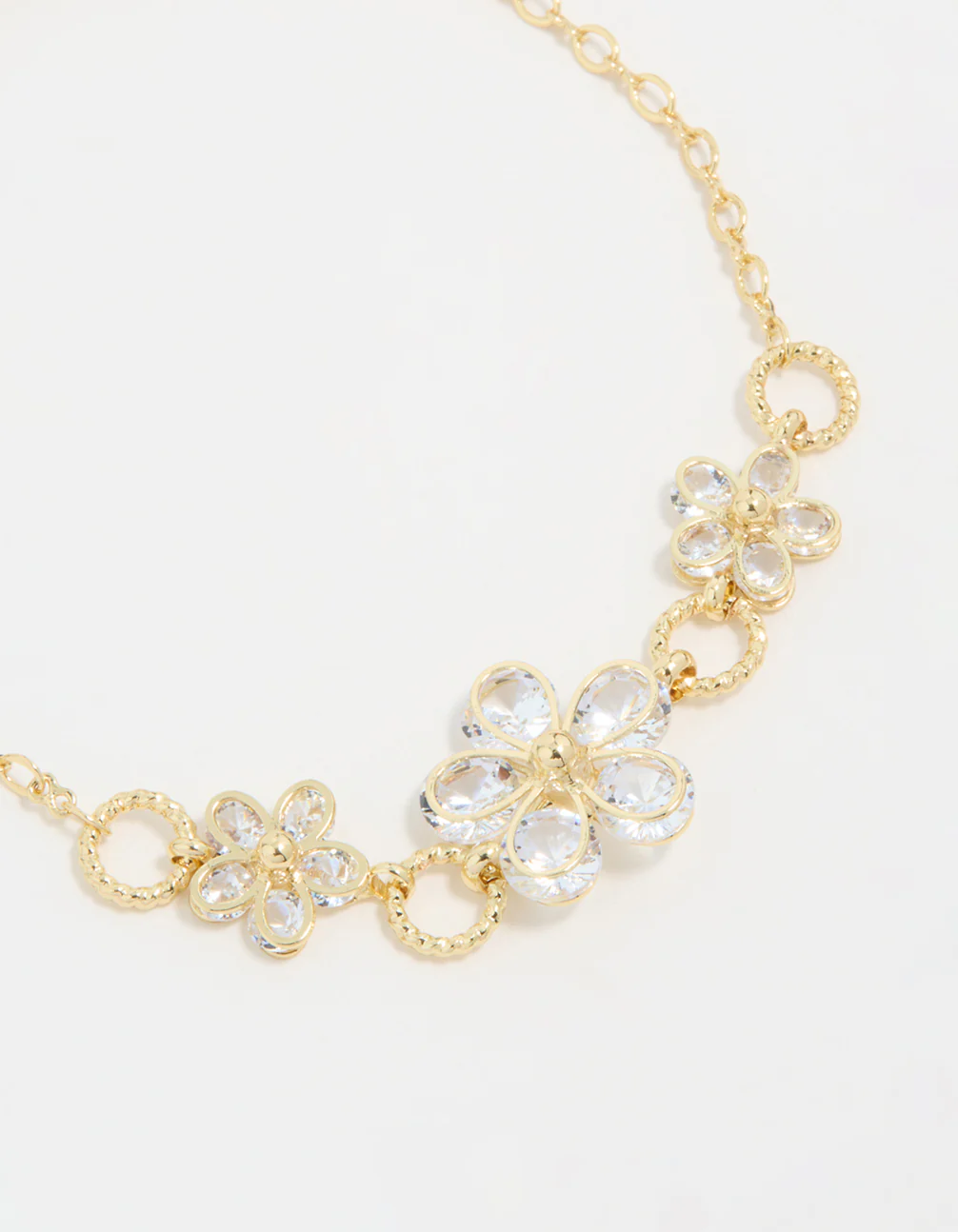 Gold Plated Cubic Zirconia Flower Station Bracelet - Image 2