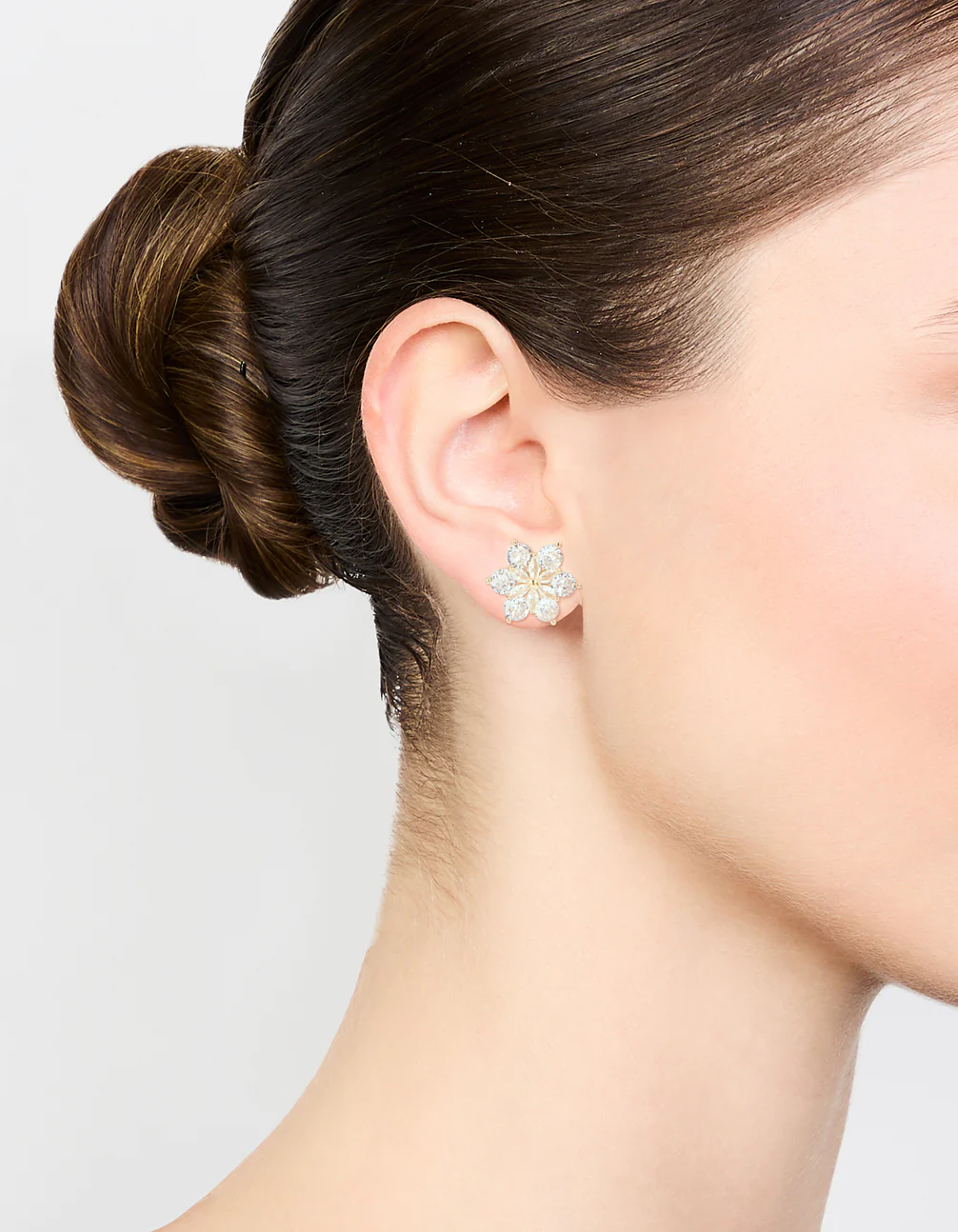 Gold Plated Cubic Zirconia Flower Stud Earrings - Image 2