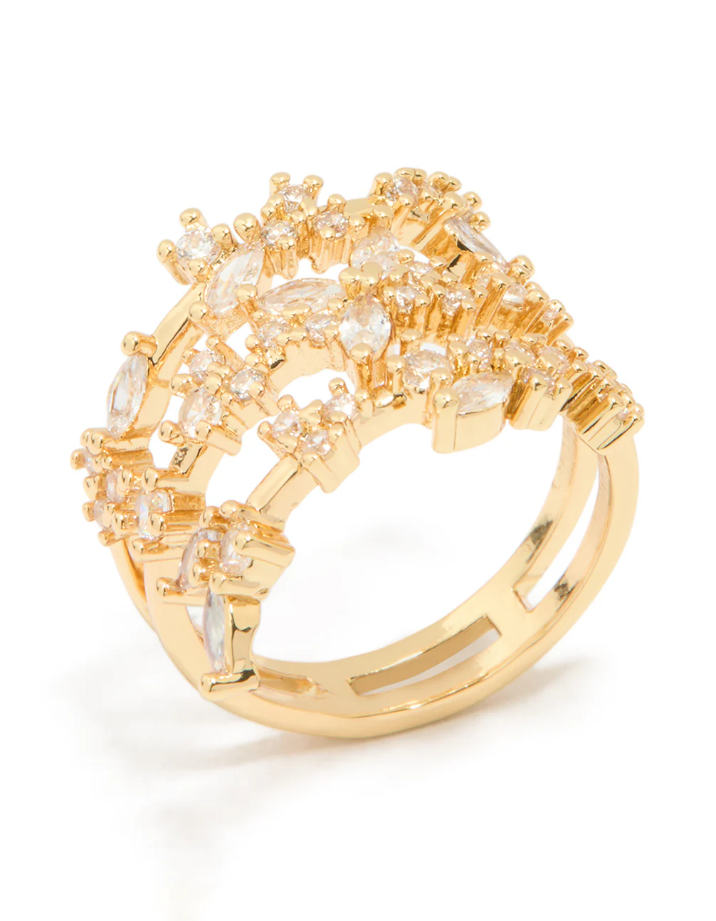 Gold Plated Cubic Zirconia Flower Triple Layer Ring - Image 2