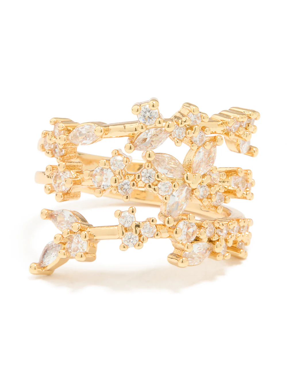 Gold Plated Cubic Zirconia Flower Triple Layer Ring - Image 3