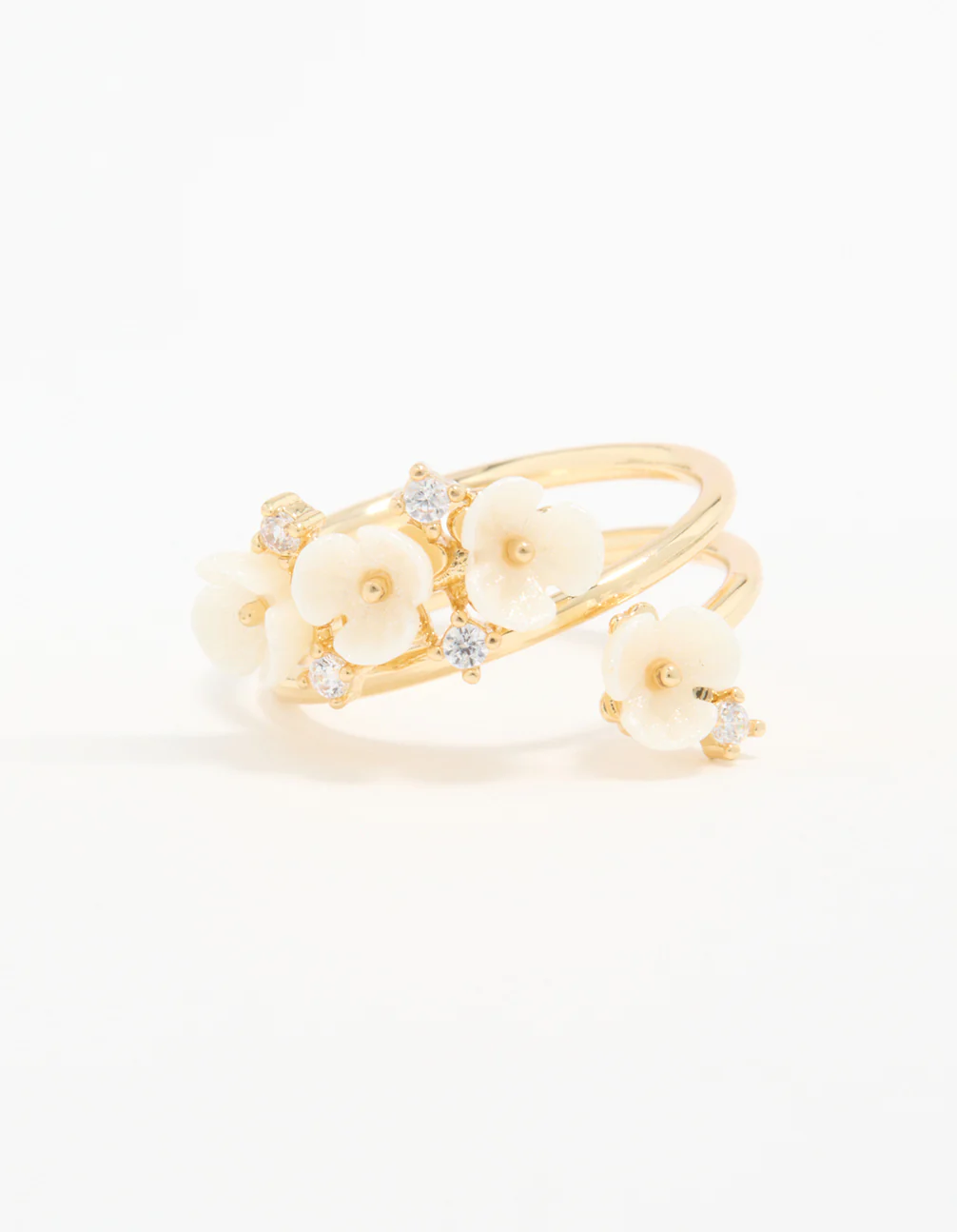 Gold Plated Cubic Zirconia Flower Wrap Ring - Image 3