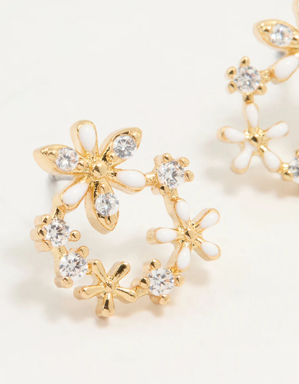 Gold Plated Cubic Zirconia Flower Wreath Stud Earrings - Image 4