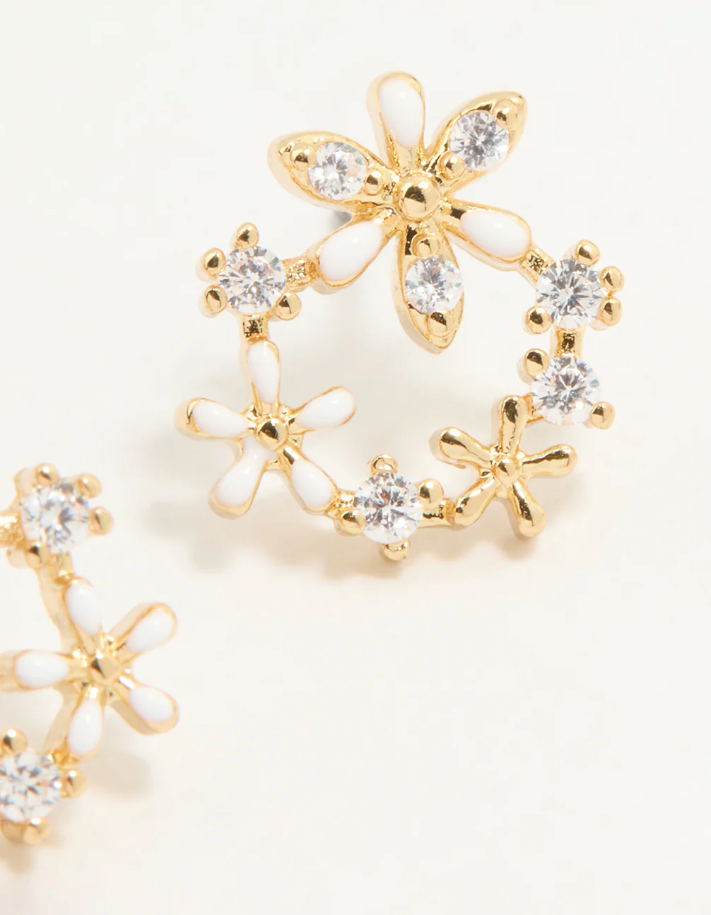 Gold Plated Cubic Zirconia Flower Wreath Stud Earrings - Image 5