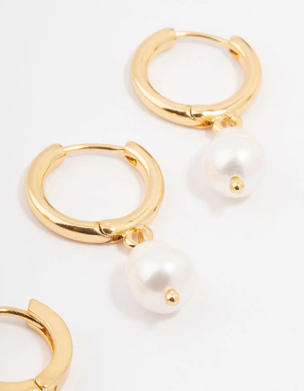 Gold Plated Cubic Zirconia & Freshwater Pearl Huggie Earrings 2-Pack - Image 3