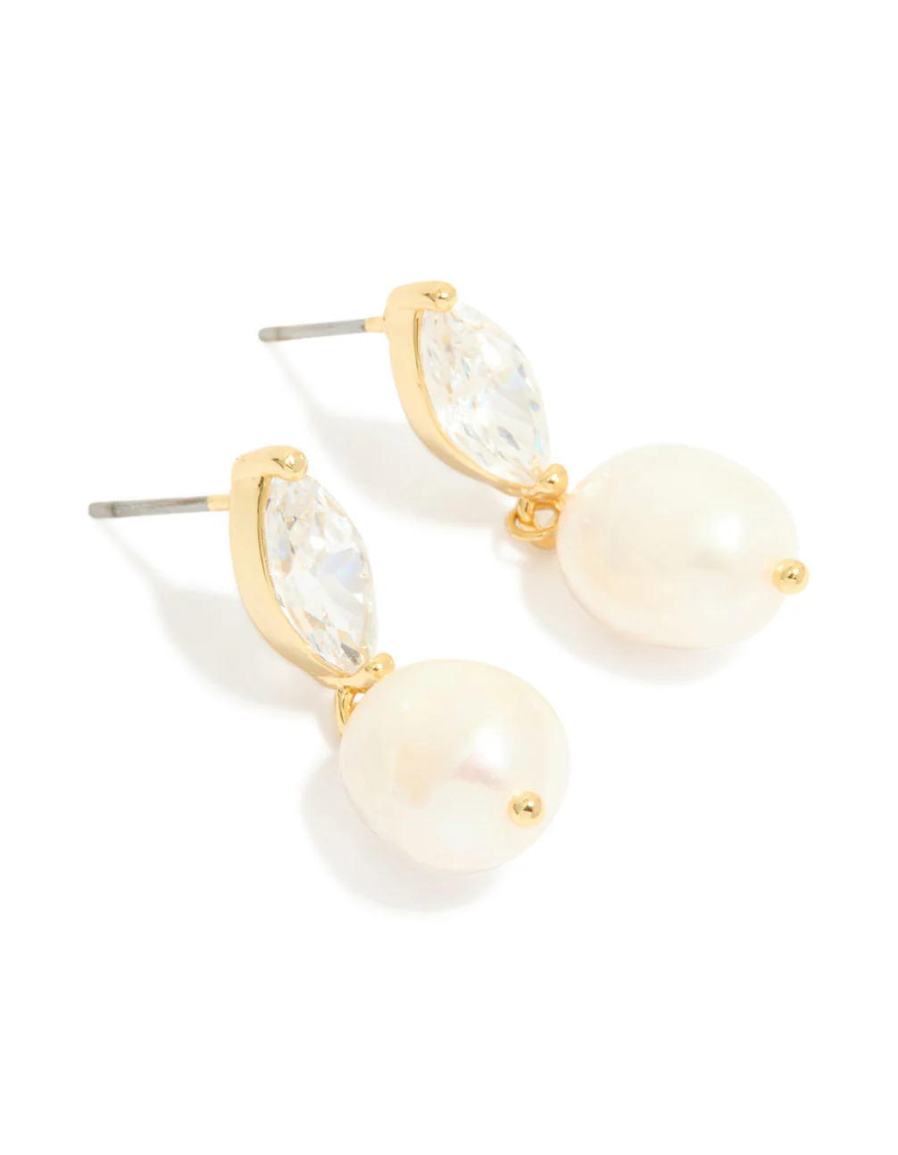 Gold Plated Cubic Zirconia & Freshwater Pearl Oval Drop Earrings - Image 2