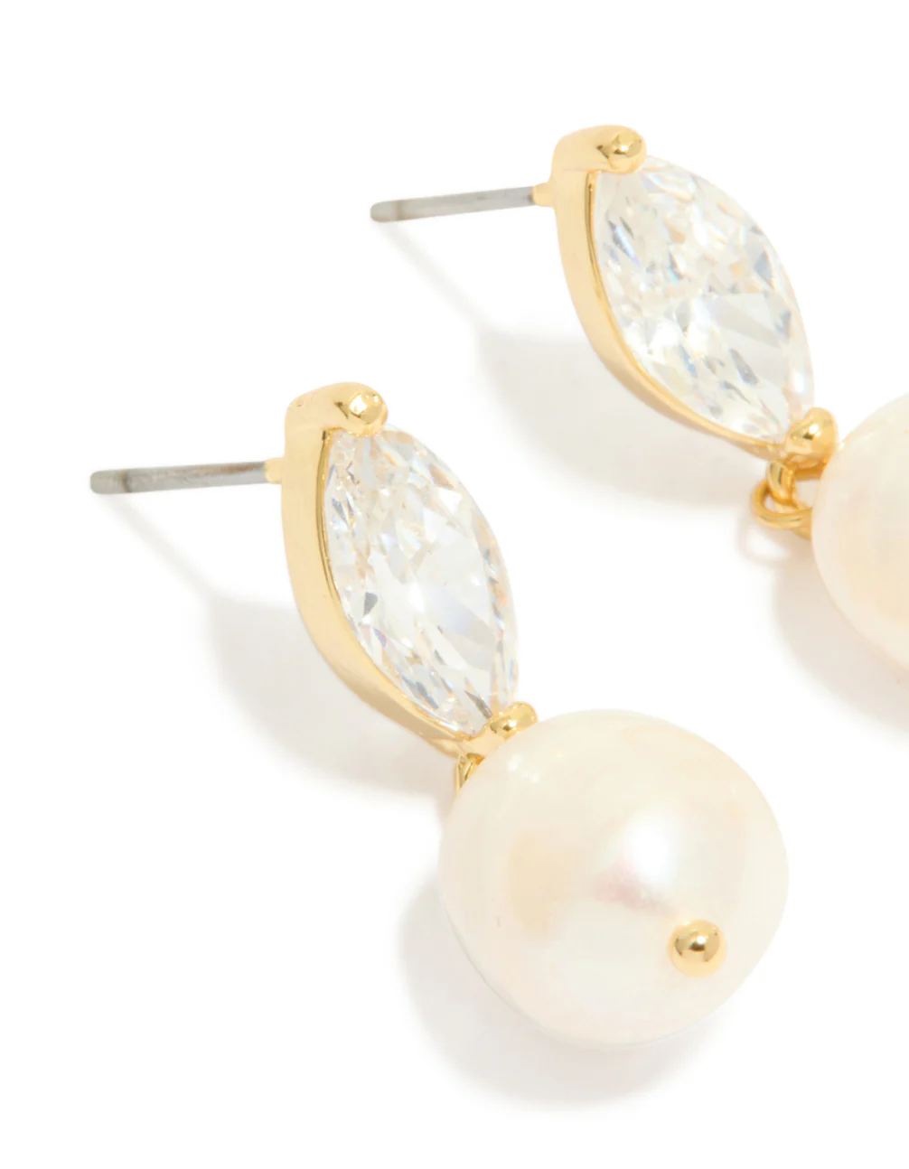 Gold Plated Cubic Zirconia & Freshwater Pearl Oval Drop Earrings - Image 4