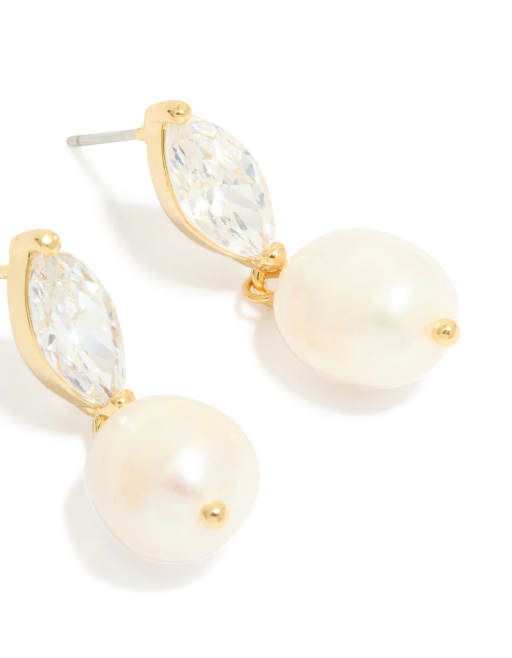 Gold Plated Cubic Zirconia & Freshwater Pearl Oval Drop Earrings - Image 5