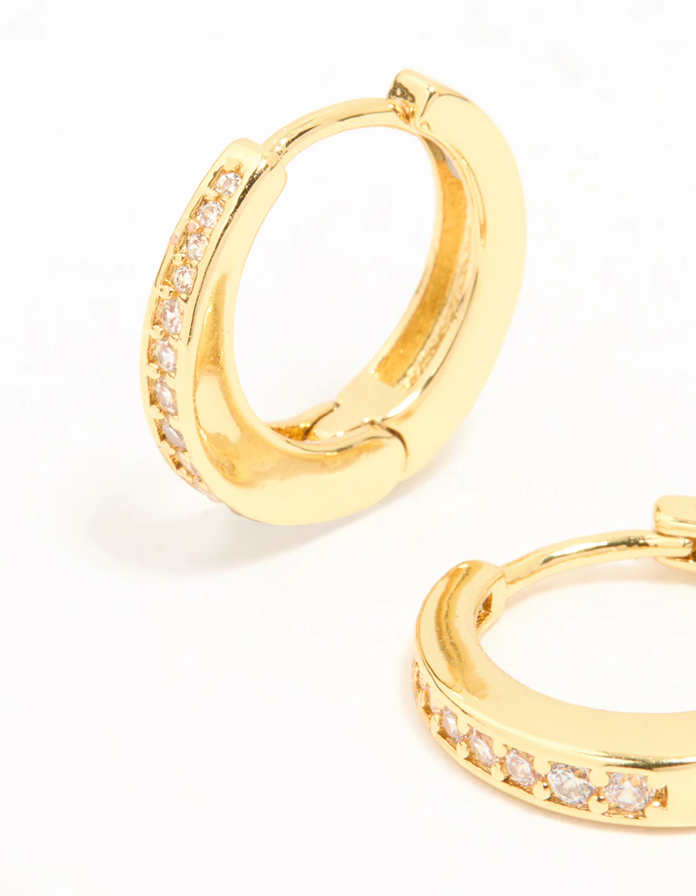 Gold Plated Cubic Zirconia Graduated Huggie Hoop Earrings - Image 4