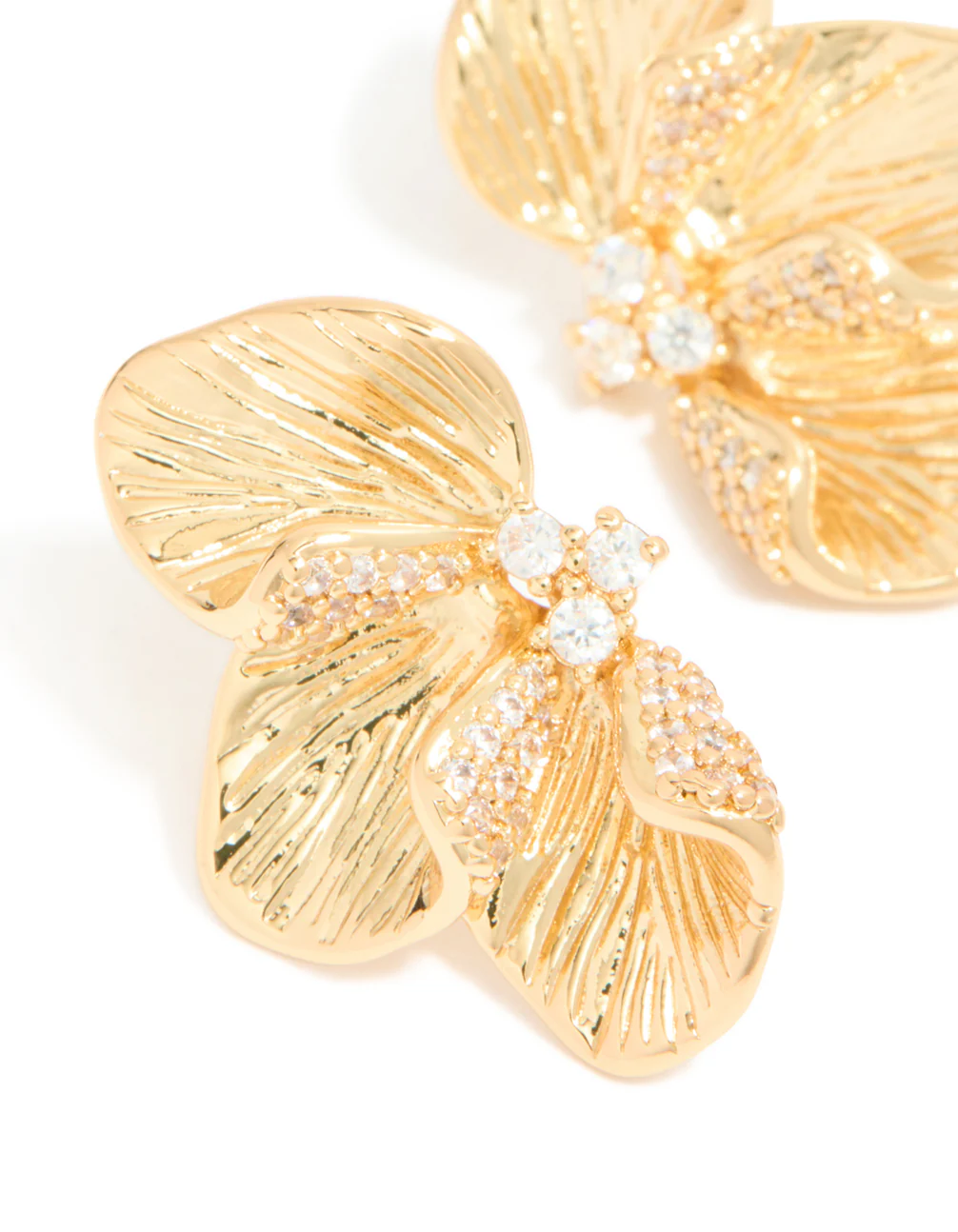 Gold Plated Cubic Zirconia Half Flower Stud Earrings - Image 3