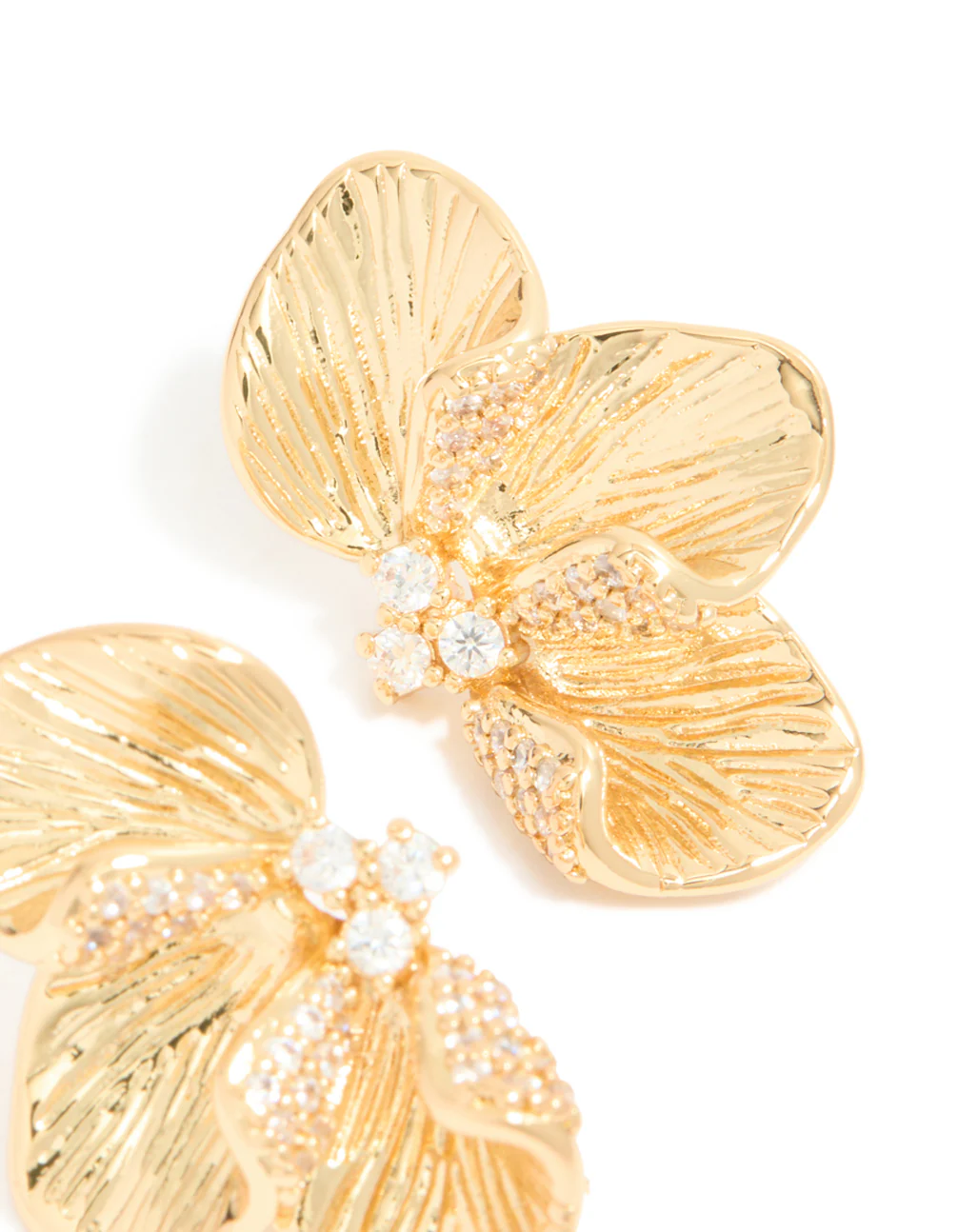 Gold Plated Cubic Zirconia Half Flower Stud Earrings - Image 4