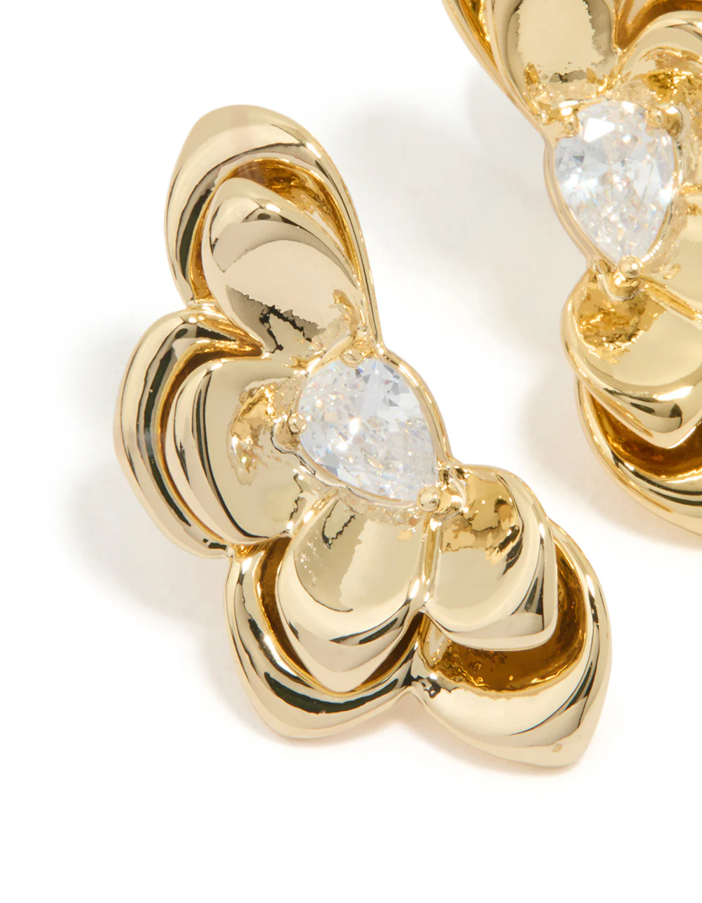 Gold Plated Cubic Zirconia Half Flower Stud Earrings - Image 4