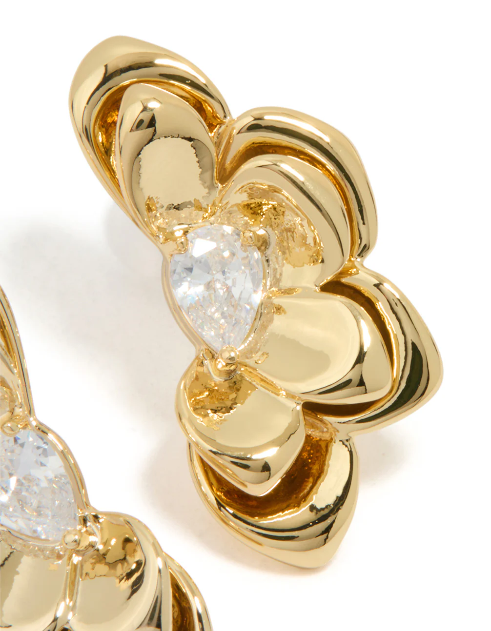Gold Plated Cubic Zirconia Half Flower Stud Earrings - Image 5
