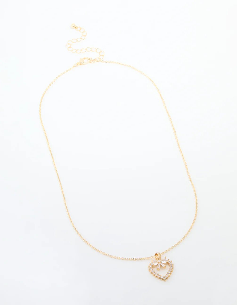 Gold Plated Cubic Zirconia Heart & Bow Pendant Necklace - Image 4