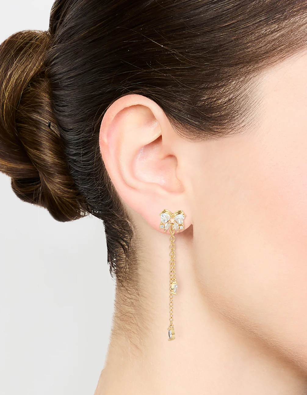 Gold Plated Cubic Zirconia Heart & Butterfly Chain Earrings - Image 2