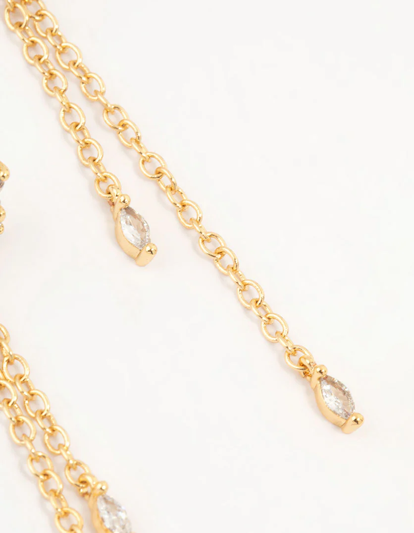 Gold Plated Cubic Zirconia Heart & Butterfly Chain Earrings - Image 5
