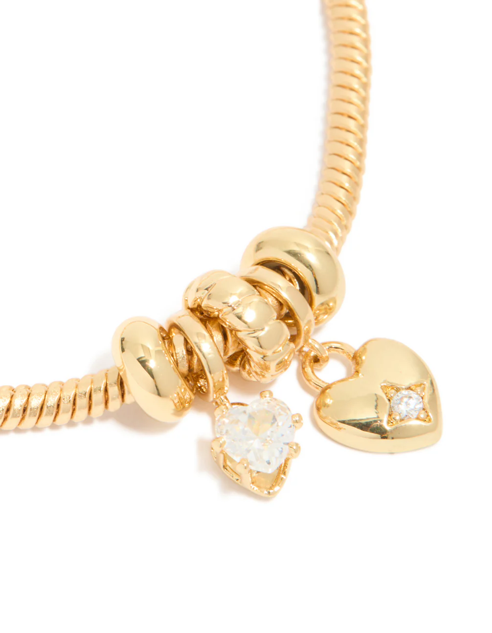 Gold Plated Cubic Zirconia & Heart Charm Bracelet - Image 3