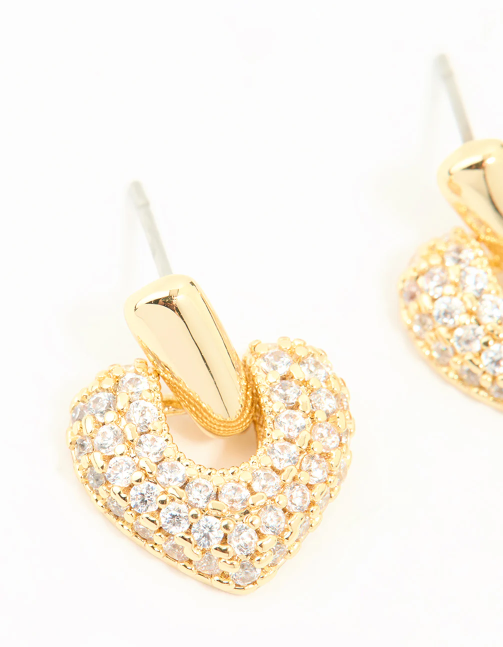Gold Plated Cubic Zirconia Heart Drop Earrings - Image 4