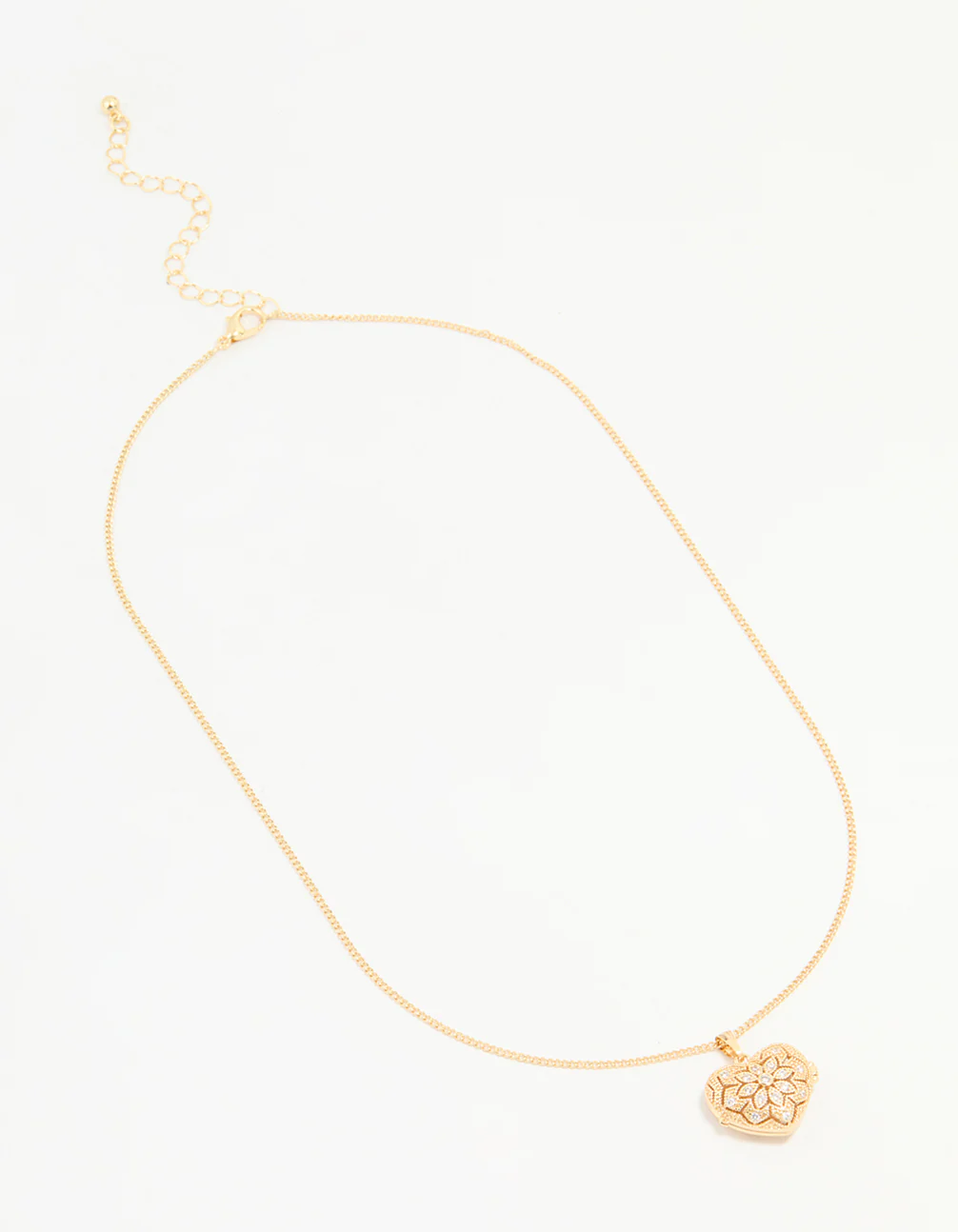 Gold Plated Cubic Zirconia Heart Locket Pendant Necklace - Image 2