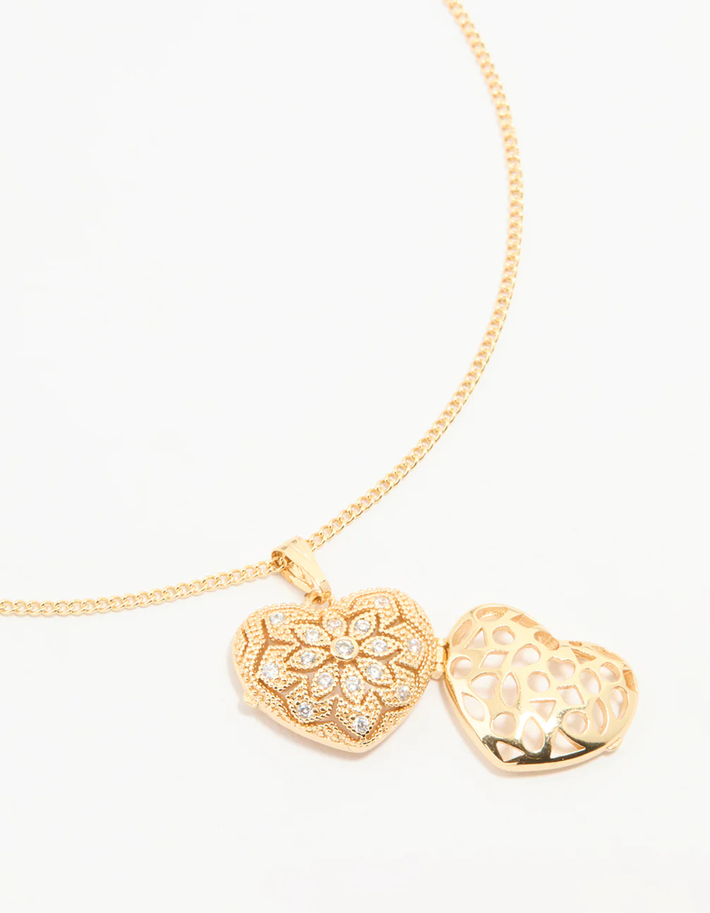 Gold Plated Cubic Zirconia Heart Locket Pendant Necklace - Image 3