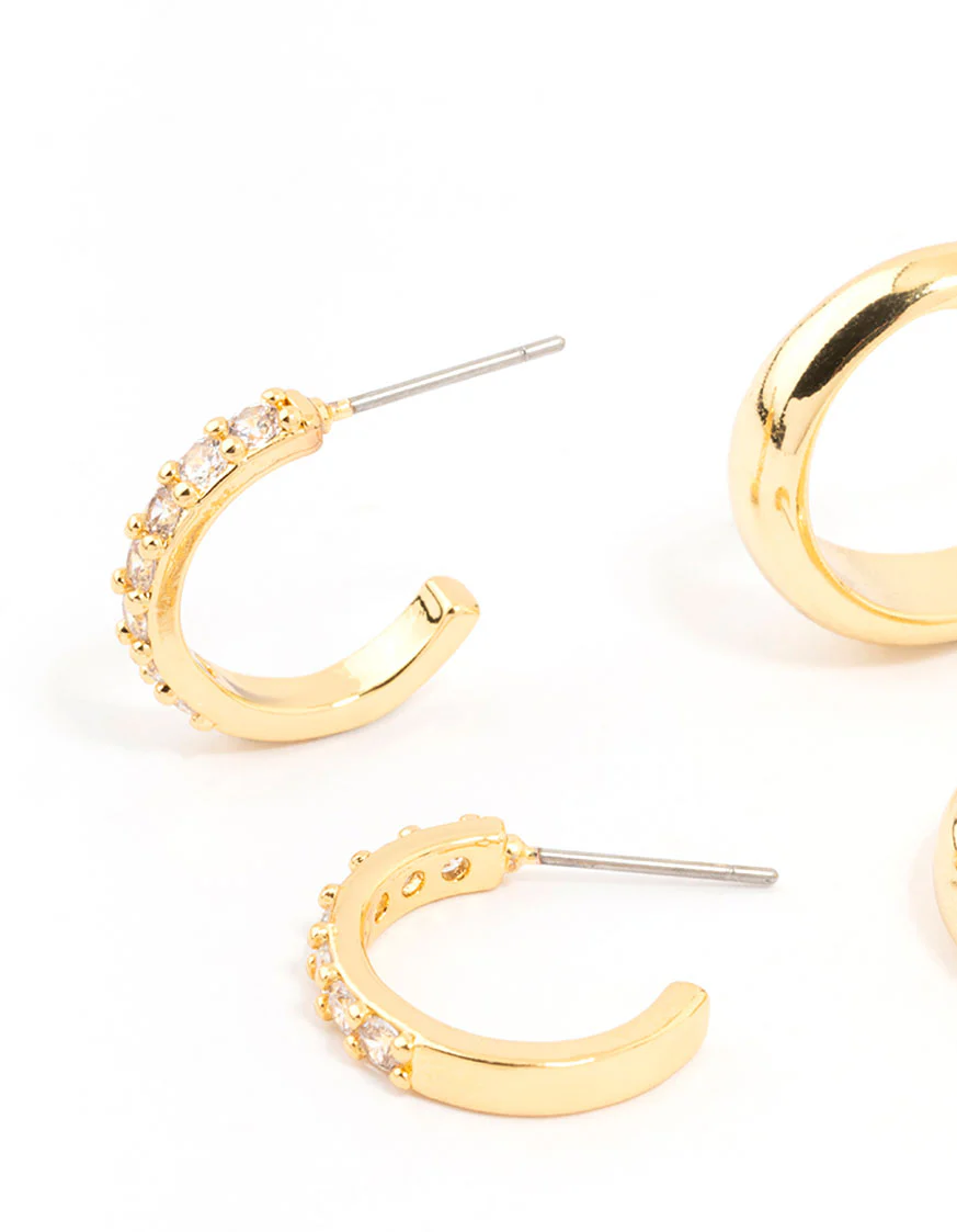 Gold Plated Cubic Zirconia Hoop Earrings 2-Pack - Image 2