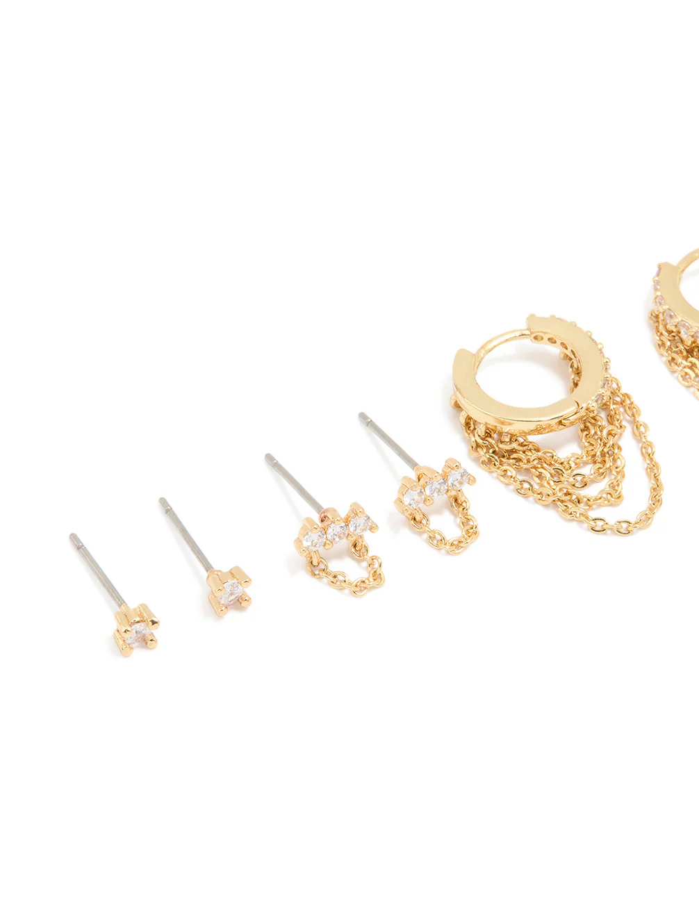 Gold Plated Cubic Zirconia & Huggie Chain Earrings 4-Pack - Image 2