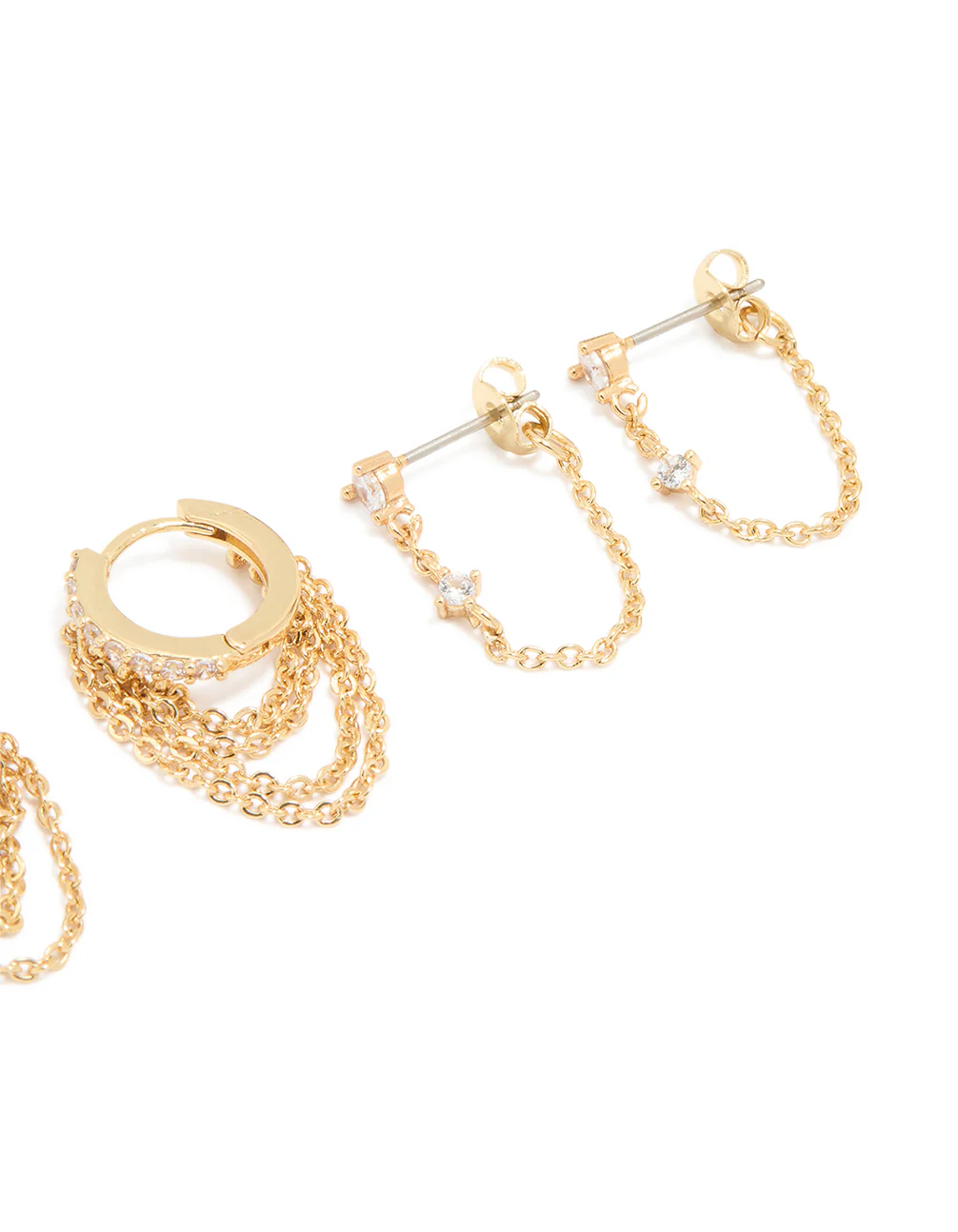 Gold Plated Cubic Zirconia & Huggie Chain Earrings 4-Pack - Image 3