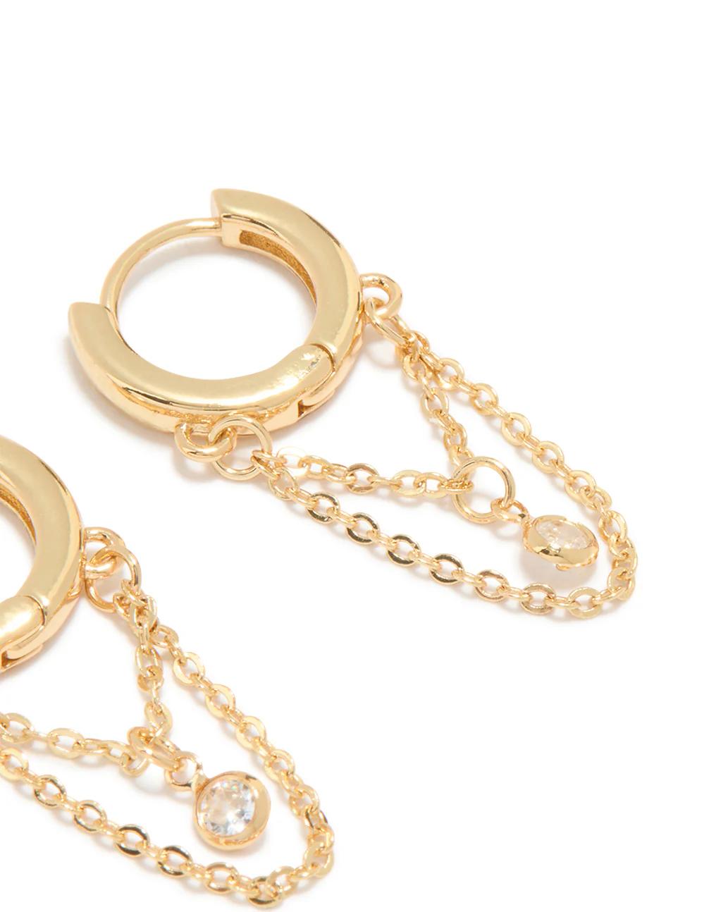 Gold Plated Cubic Zirconia Huggie Chain & Stud Earrings 2-Pack - Image 3
