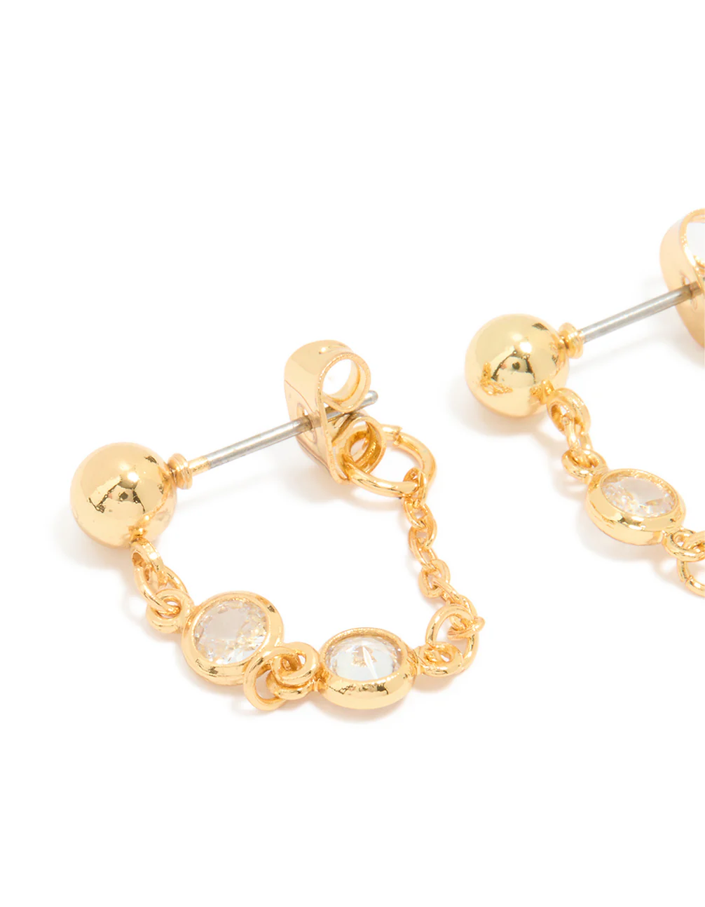 Gold Plated Cubic Zirconia Huggie Chain & Stud Earrings 2-Pack - Image 2