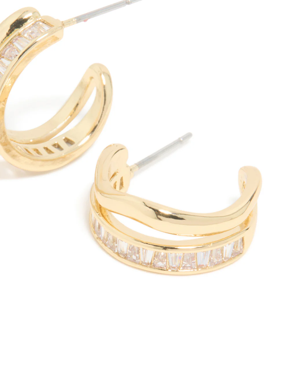 Gold Plated Cubic Zirconia Illusion Baguette Hoop Earrings - Image 5